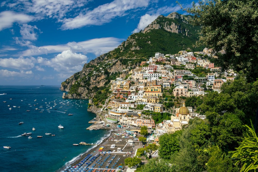Positano on the Amalfi Coast overlooking the Mediterranean Sea